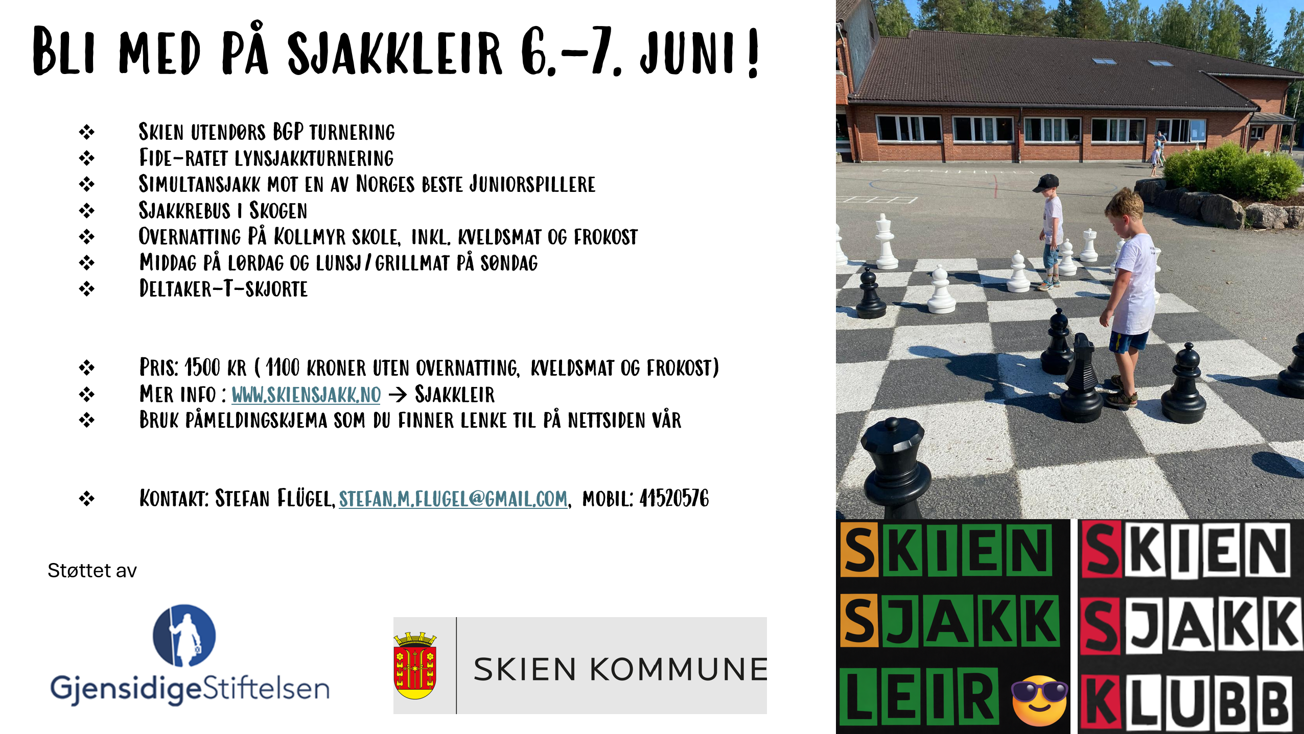 Flyer for Skien Sjakkleir 2026